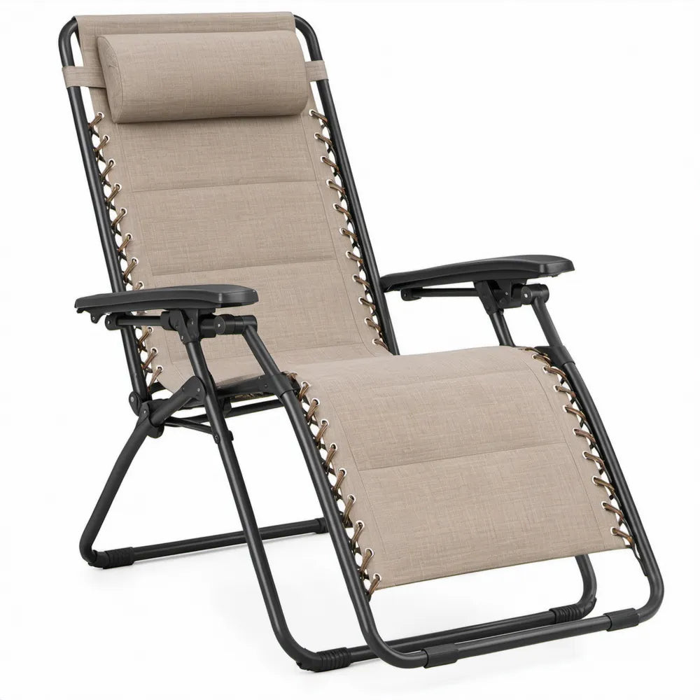 Opvouwbare verstelbare ligstoel met hoofdsteun Taupe/Zwart 165 x 65 x 110 cm