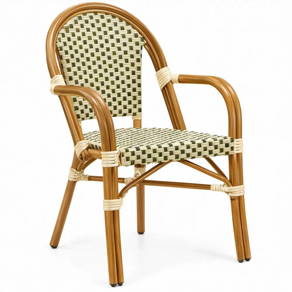 Bistrostoel met armleuningen 56 x 60 x 89 cm – Bruin/Crème/Groen