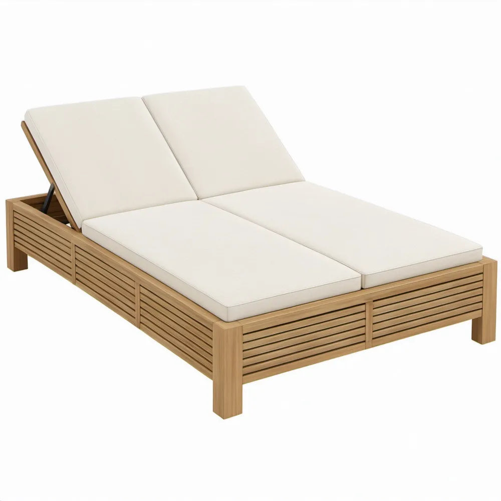 Dubbel ligbed 200 x 140 cm met afzonderlijk verstelbare rugleuningen, naturelbruin en crème