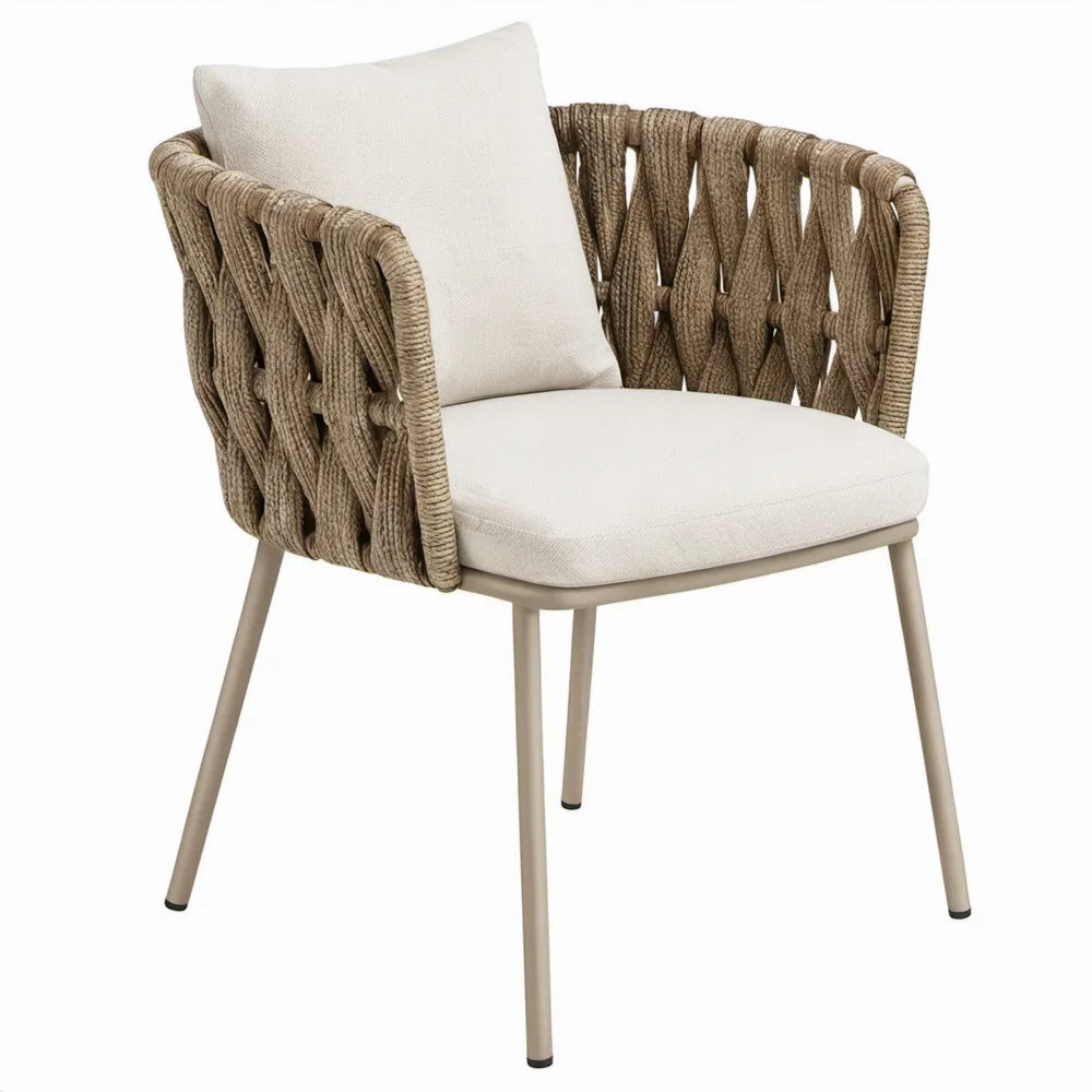 Beige/naturel terrasstoel met armleuningen en kussens, 68 x 62 x 78 cm