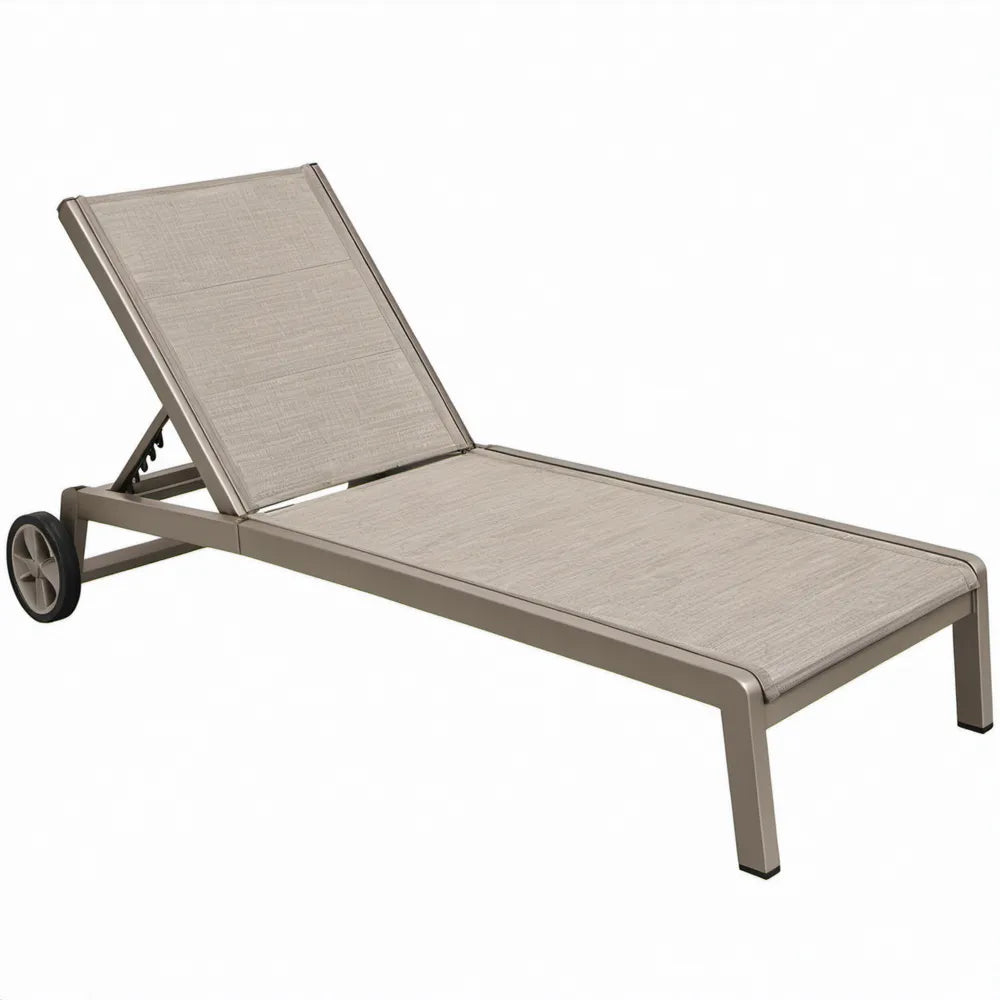 Verstelbaar ligbed met wielen van aluminium en PVC-gecoat polyester, taupe, 195 x 65 x 35 cm