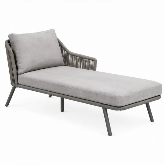 Grijs loungebed met armleuningen van aluminium en PE-touw, 174 x 72 x 76 cm