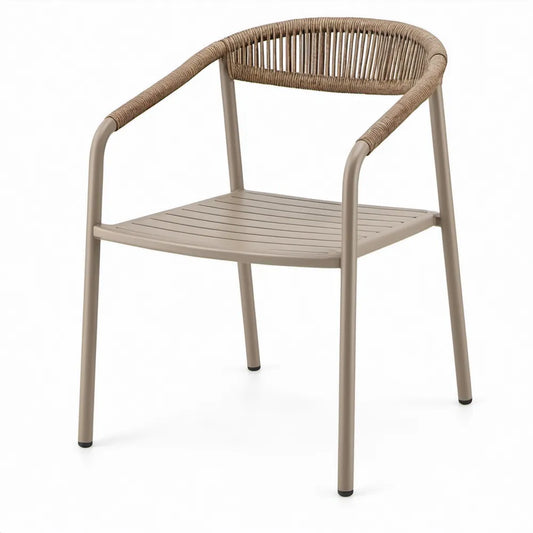 Terrasstoel met armleuningen 56 x 58 x 78 cm in taupe aluminium en polypropyleenkoord