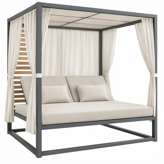 Buitenhemelbed 200 x 200 x 200 cm Antraciet/Crème Aluminium en Polyester