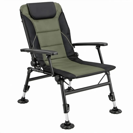 Verstelbare Campingstoel met Armleuningen en Verstelbare Poten, 110 x 68 x 75 cm, Olijfgroen/Zwart