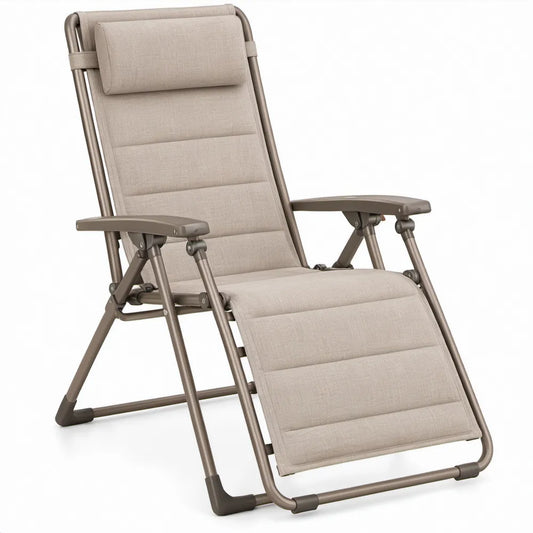 Verstelbare inklapbare ligstoel met hoofdsteun, taupe, 163 x 68 x 90 cm
