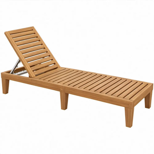 Tuinligbed van massief teakhout met verstelbare rugleuning, natuurbruin, 200 x 65 x 35 cm