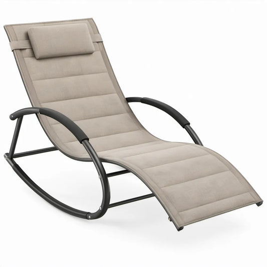 Schommelende ligstoel met hoofdsteun 160 x 65 x 88 cm – Taupe/Zwart