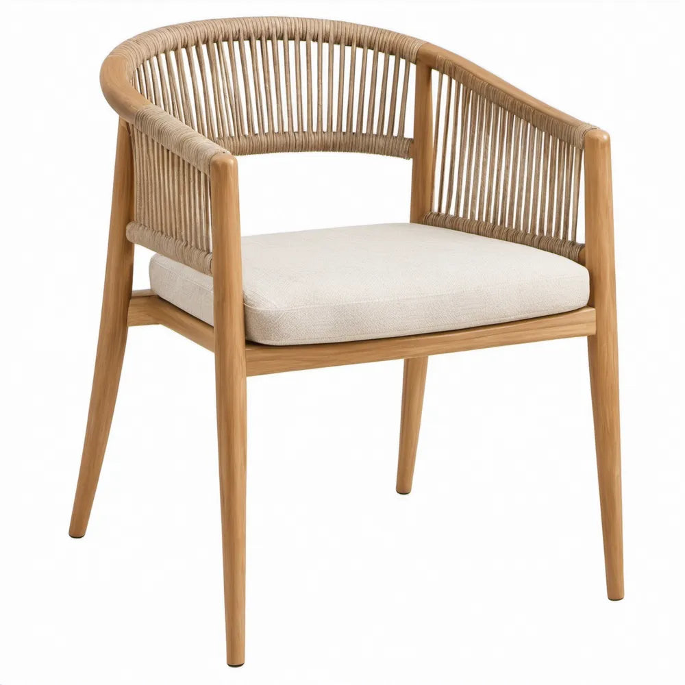 Tuinstoel met armleuningen van acaciahout en touw, naturel/beige, 59 x 61 x 80 cm