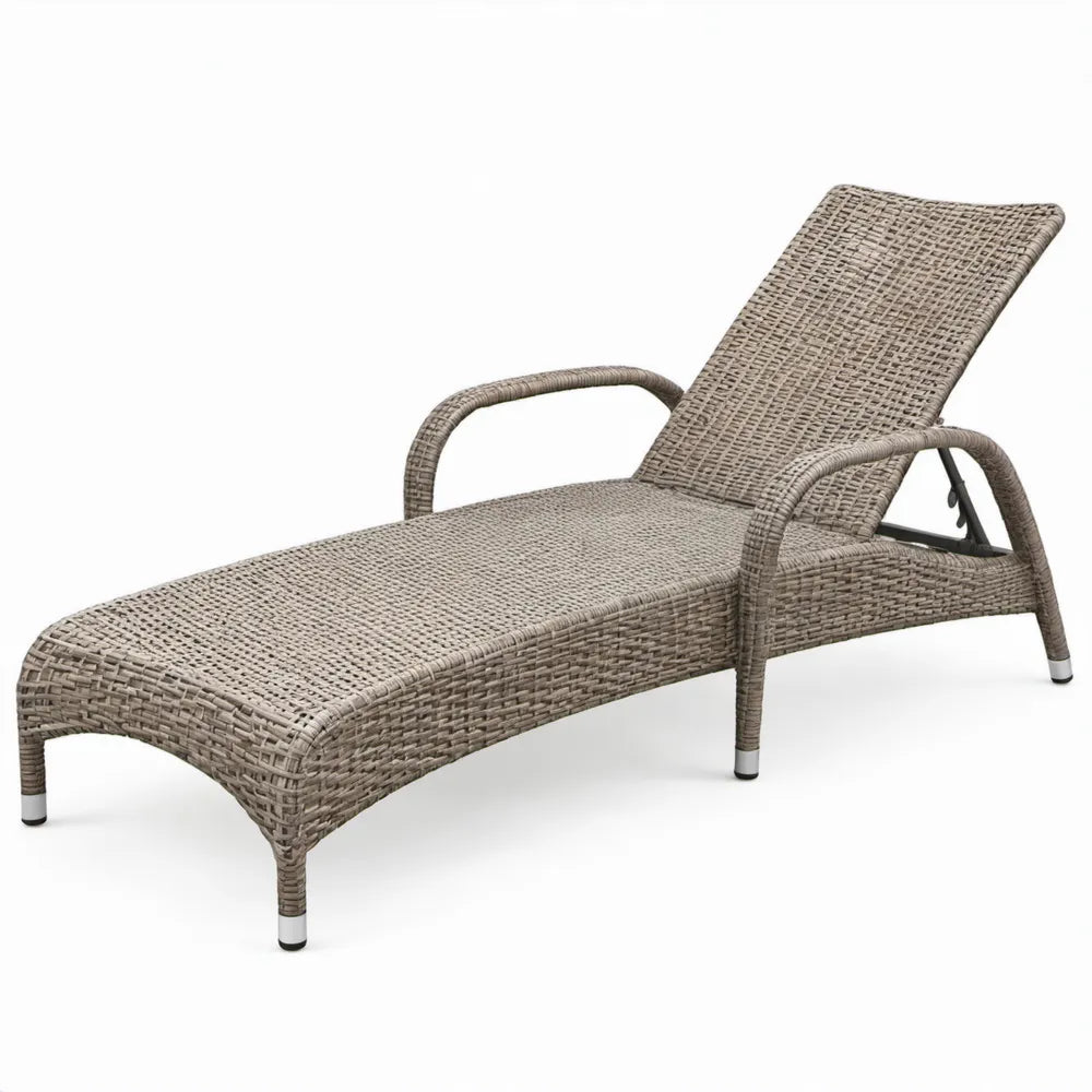Verstelbaar PE-rattan ligbed met stalen frame, taupe, 195 x 65 x 35 cm