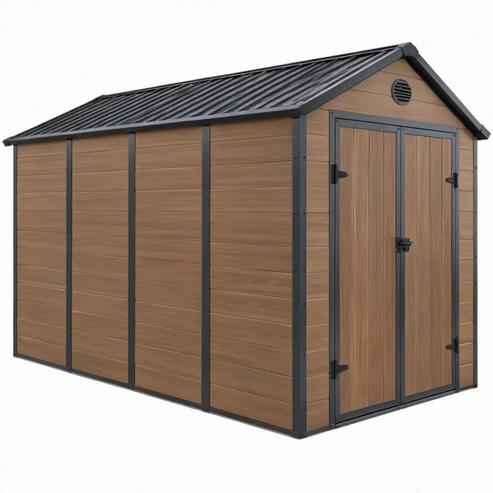 Metalen tuinhuis 238 x 191 x 215 cm met dubbele deur - Bruin/Zwart