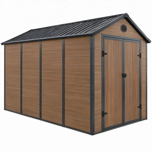 Metalen tuinhuis 238 x 191 x 215 cm met dubbele deur - Bruin/Zwart