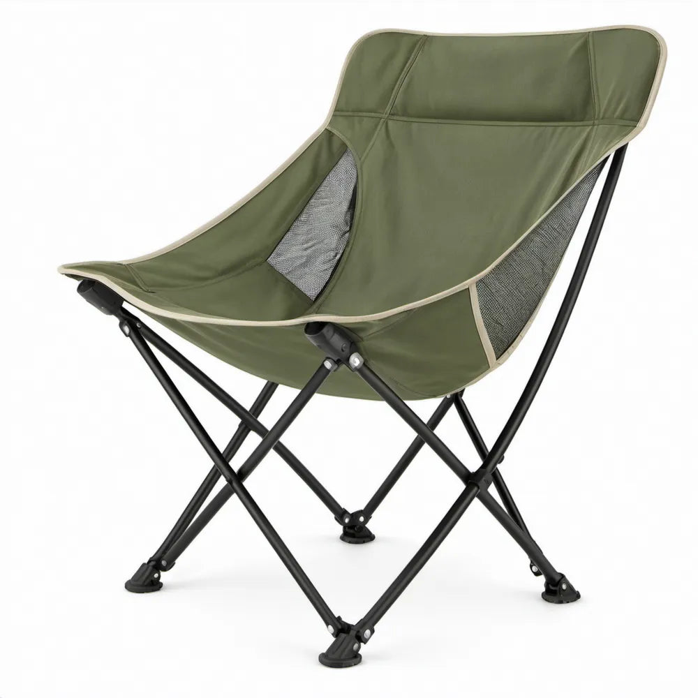 Opvouwbare stoel met stalen frame, 83 x 68 x 93 cm, olijfgroen/beige/zwart
