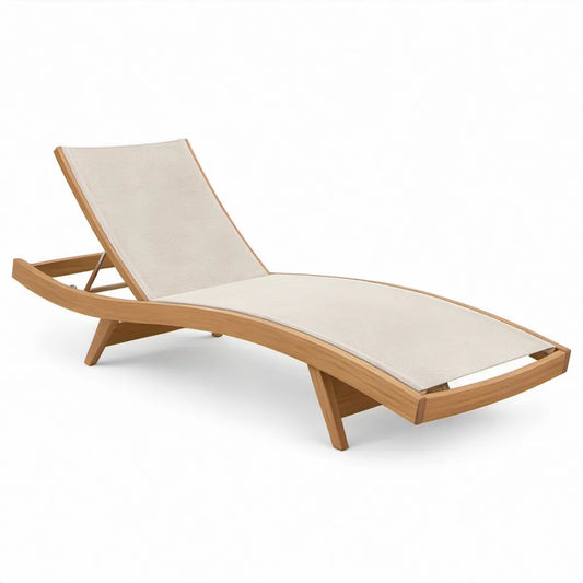 Verstelbaar ligbed 200 x 65 x 85 cm van massief acaciahout en polyester mesh - Naturelbruin/Beige