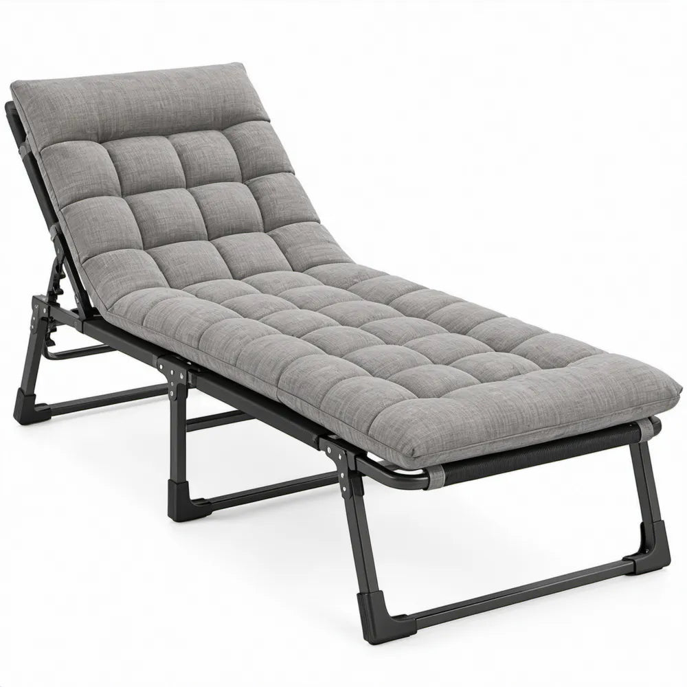 Verstelbare ligstoel met stalen frame en polyester kussen, 190 x 60 x 30 cm, grijs/zwart