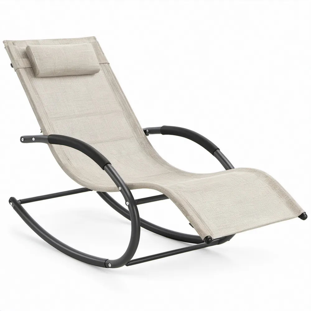Schommelende ligstoel met afneembare hoofdsteun, 165 x 64 x 95 cm, beige/zwart